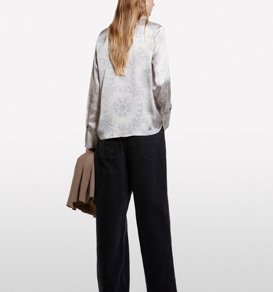 Beige shirt in printed satin - women's shirts - Beige | Sisley image number 2